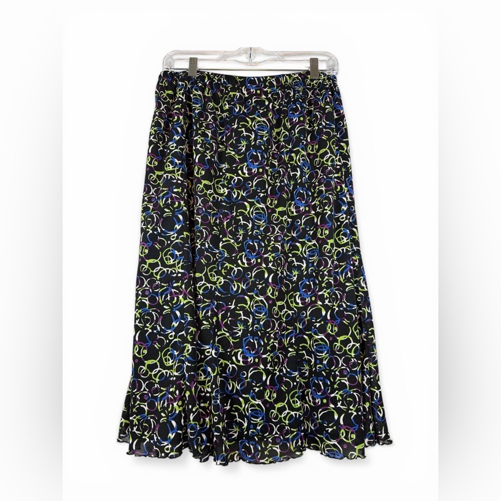 TanJay Black Maxi Skirt with Blue and Green Swirl Print Size Petite Medium - Picture 3 of 8